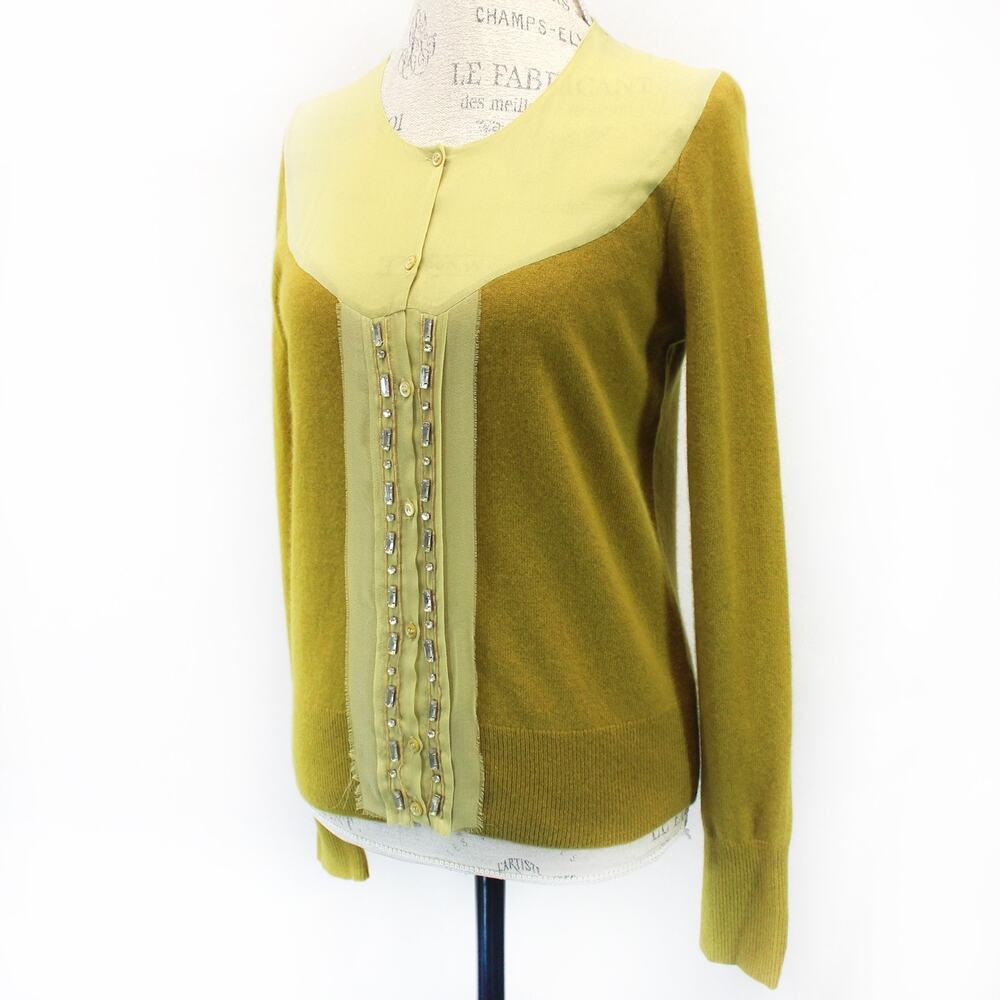 J.Crew Cardigan Sweater Wool Old Money Studs Green Cozy Button Medium